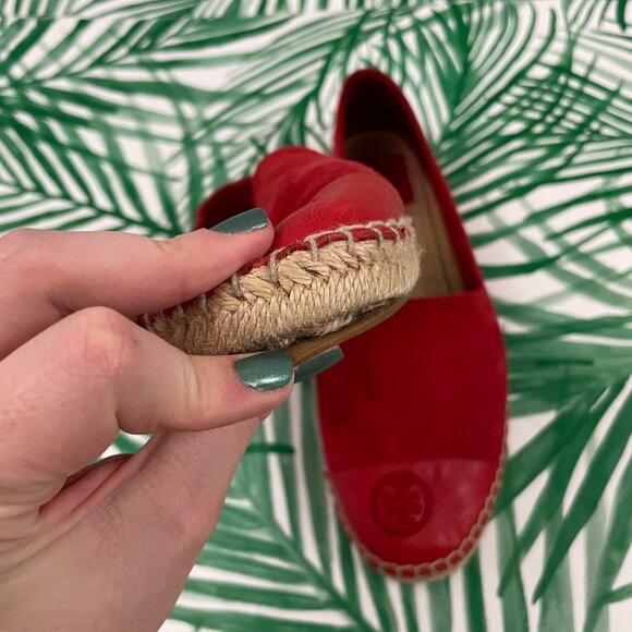 Tory Burch Ruby Red Suede Logo Espadrille Flats Size 10.5 - Picture 5 of 9
